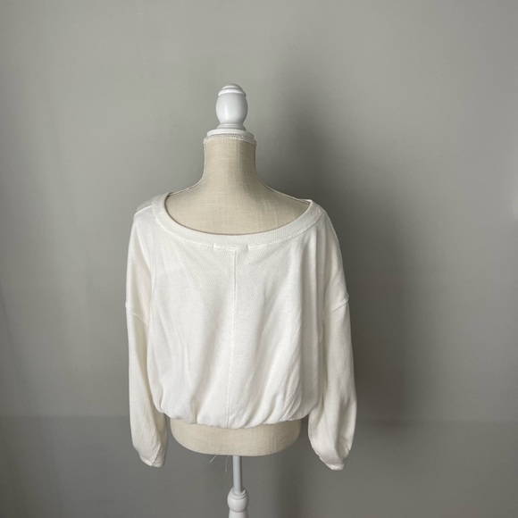 Free People We the Free Cuddle Bubble Mixed Knit Top White Medium - Picture 4 of 4